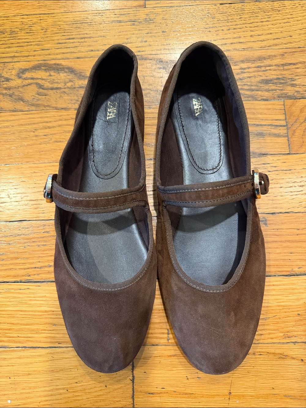 Chocolate brown suede Mary janes